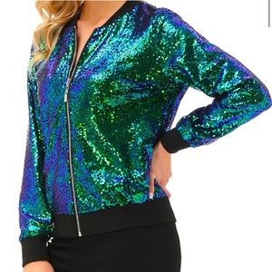 Sequin Bomber Jacket in mermaid green/blue 🍀🧜‍♀️